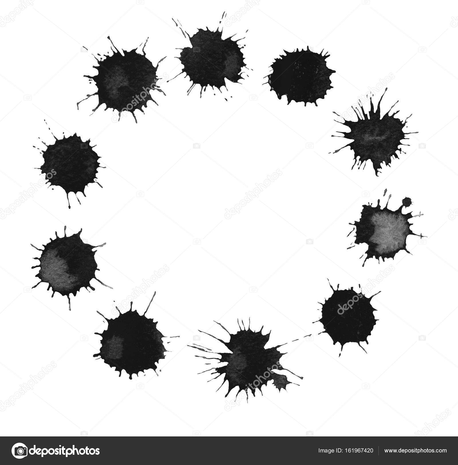 White Circle Frame With Spray Paint Black Blots Stock