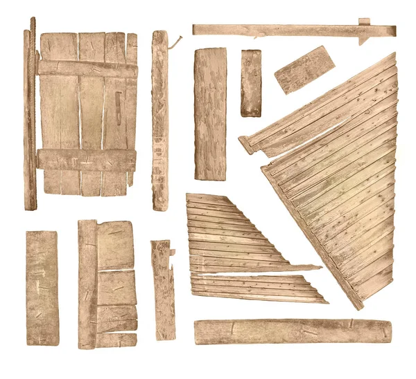 Colecția de panouri din lemn izolată pe alb — Fotografie, imagine de stoc