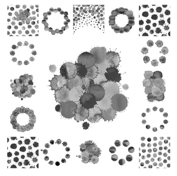 Acuarela conjunto de manchas negras aisladas en blanco —  Fotos de Stock