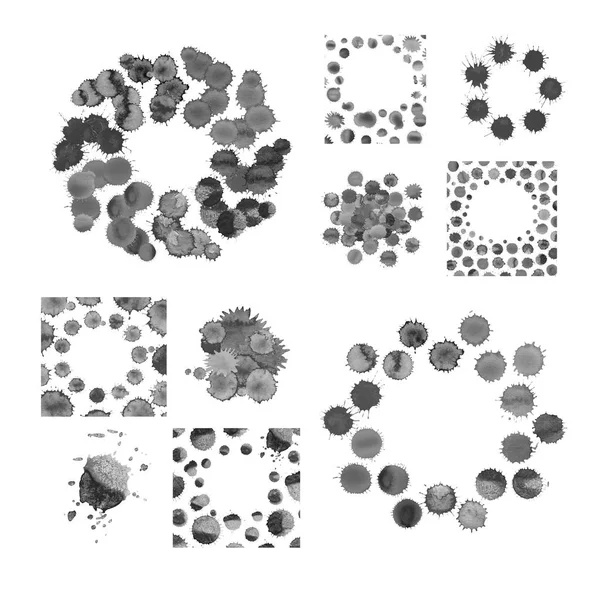 Siyah su sıçramalarına suluboya daireyle. Suluboya daire leke arka plan.