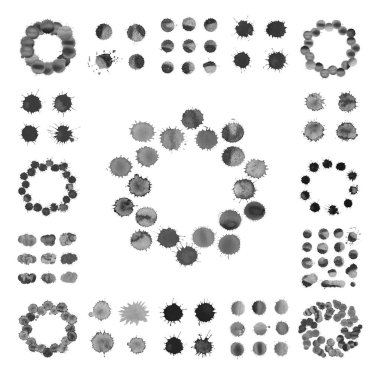 Suluboya siyah üzerinde beyaz izole kümesi blobs