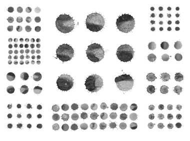 Suluboya siyah üzerinde beyaz izole kümesi blobs