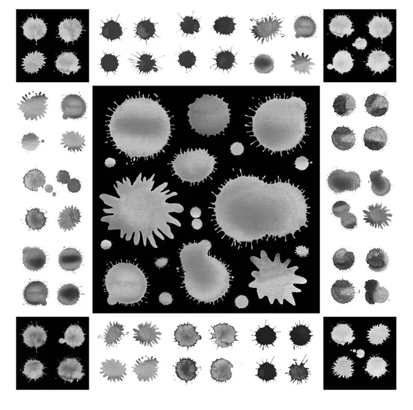 Akwarela, czarne plamy na białym tle zestaw — Zdjęcie stockowe
