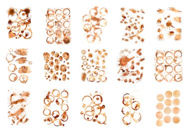 Kahve beyaz bir arka plan üzerinde leke. Kahve fincanı işaretleri