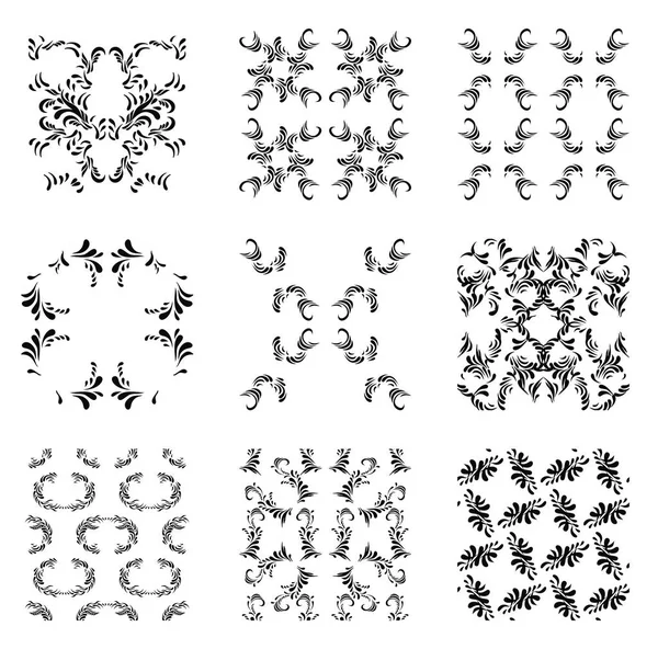 Patrones abstractos sin fisuras. Conjunto de ornamentos geométricos monocromáticos . — Vector de stock