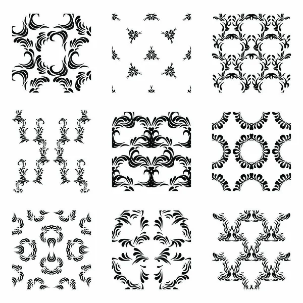 Patrones abstractos sin fisuras. Conjunto de ornamentos geométricos monocromáticos . — Archivo Imágenes Vectoriales