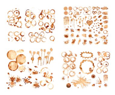 Kahve beyaz bir arka plan üzerinde leke. Kahve fincanı işaretleri