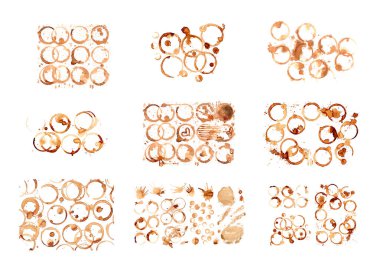 Kahve beyaz bir arka plan üzerinde leke. Kahve fincanı işaretleri
