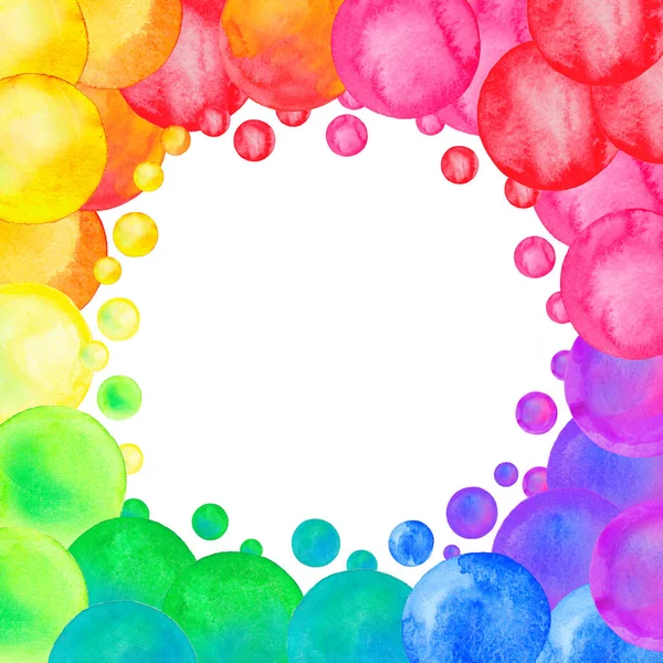 Watercolor rainbow confetti background. Abstract colorful dots frame.