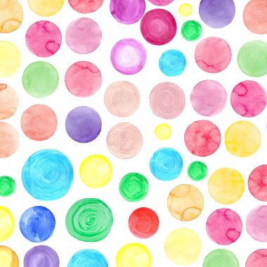 Polka Noktalı desene. Sulu boya gökkuşağı renkli konfeti