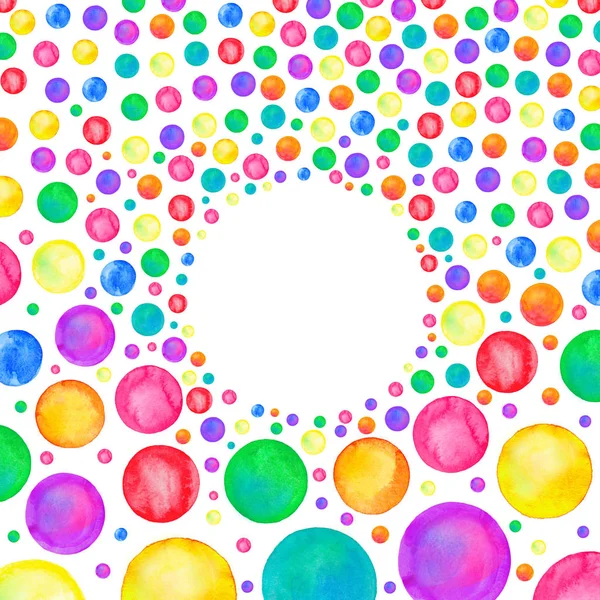 Colorful watercolor dots isolated. Circle border frame with watercolor dots — Stock Photo, Image