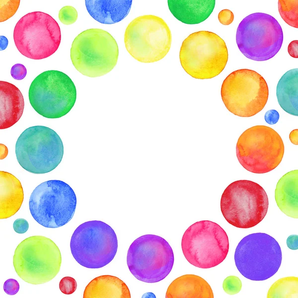 Acuarela arco iris confeti fondo. Marco de puntos coloridos abstractos . — Foto de Stock