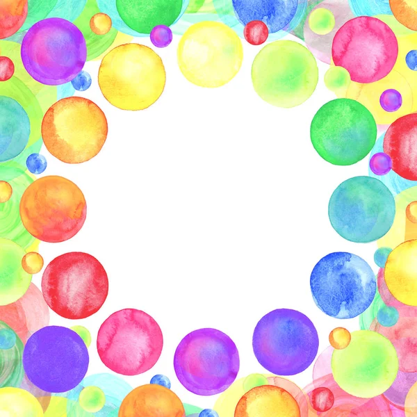 다채로운 수채화 점 격리 합니다. 원형 테두리 프레임 수채화 점 — 스톡 사진