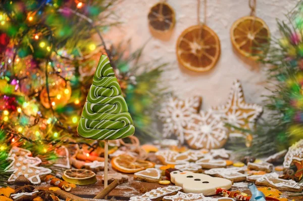 Biscoito de Natal e closeup de doces — Fotografia de Stock