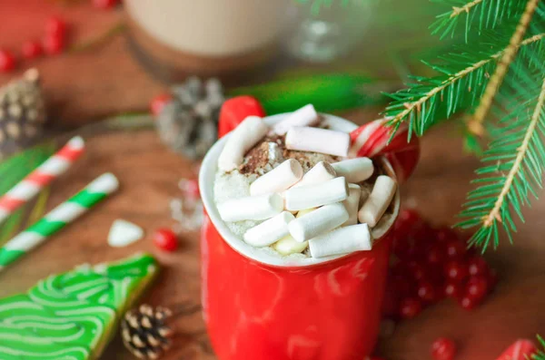 Hot chocolate in  with marshmallows — Stock Photo, Image