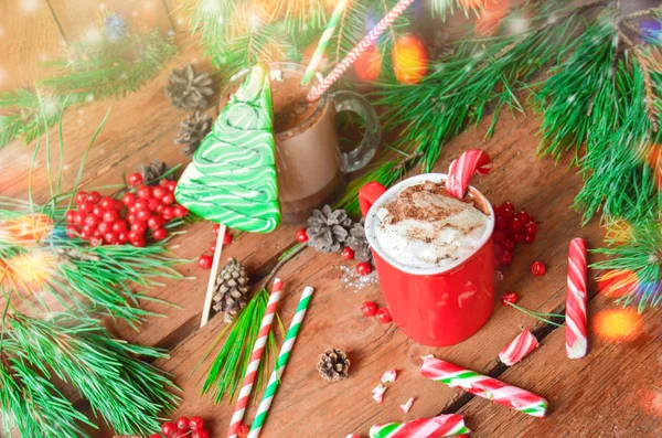 Hot cocoa with candy canes. — Stock Photo, Image