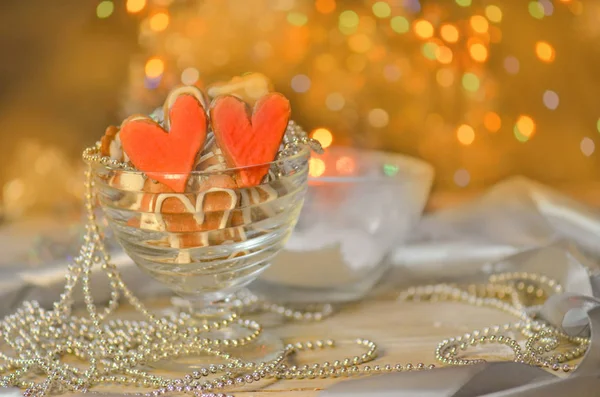 Bolachas do Dia dos Namorados. Valentine biscoito em forma de coração — Fotografia de Stock