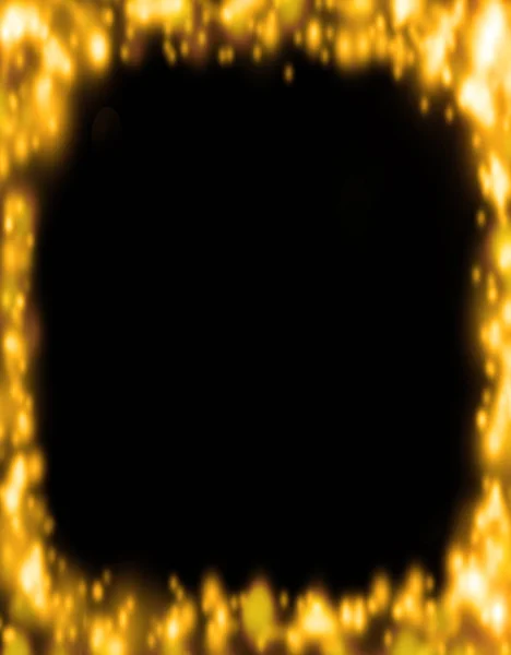 Abstract glitter border or frame. Bokeh black background frame