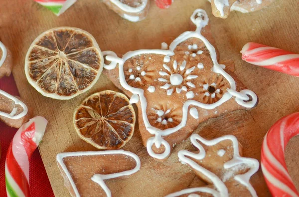 Pão Gengibre Natal Temperos Decorações Com Ramos Abeto Feliz Natal — Fotografia de Stock