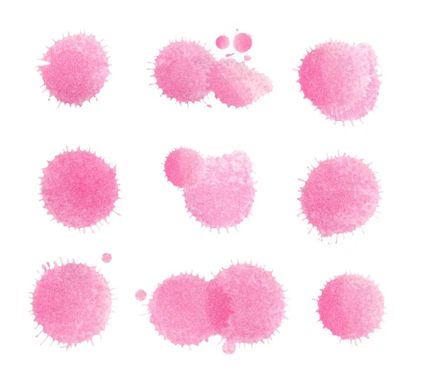 Zestaw różowy blots akwarela na białym tle — Zdjęcie stockowe