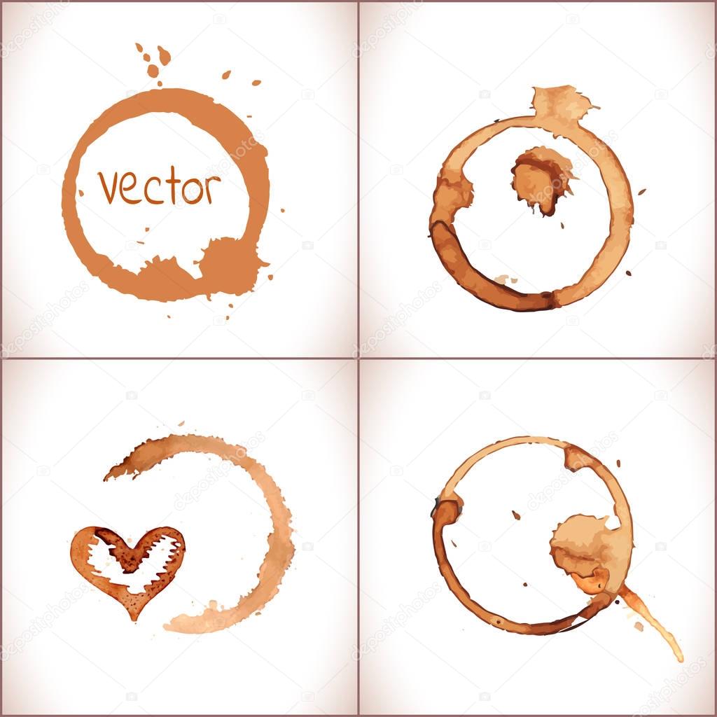 Vector coffee paint stains, splashes and harts