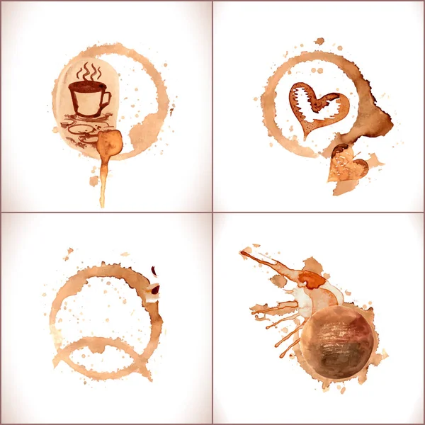 Vector coffee paint stains, splashes and harts — Stock Vector