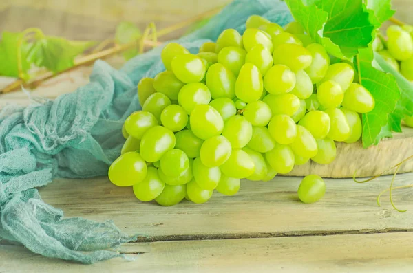 新鲜的绿色葡萄。一串葡萄和藤叶 — 图库照片