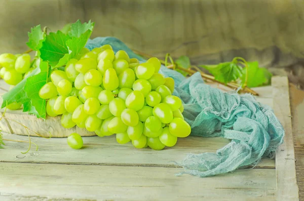 Raisins verts frais. Bouquet de raisins et feuille de vigne — Photo