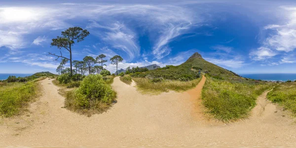 完整的 360 虚拟现实的狮子的头和桌山的山峰在南非开普敦 — 图库照片