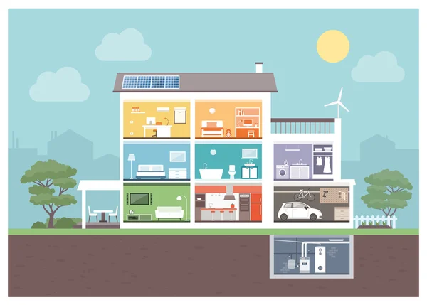 Interiores de la habitación de la casa moderna — Vector de stock