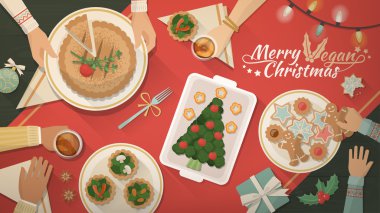 İnsanlar Noel yemeği yiyor.