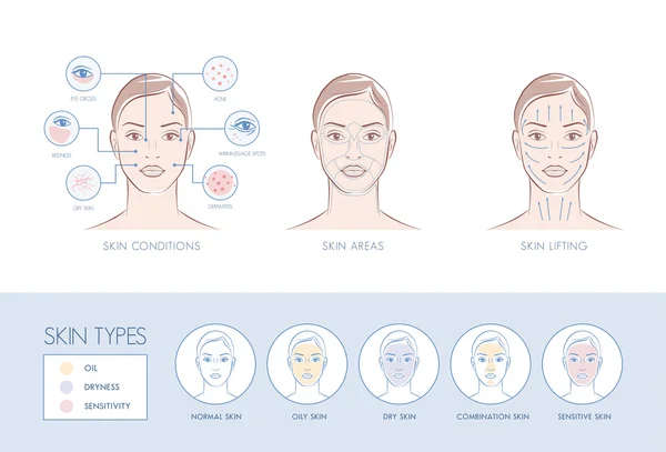 Kožní problémy, oblasti obličeje — Stockový vektor