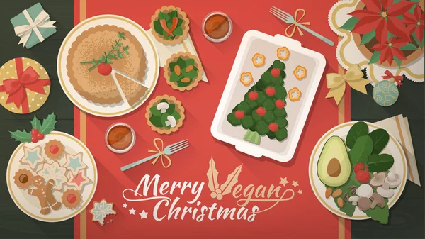 Ízletes vegetáriánus étel a karácsonyi asztal — Stock Vector