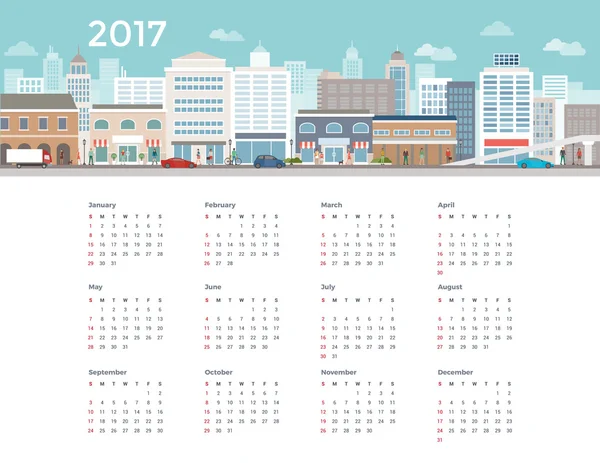 Estilo de vida urbano 2017 calendario — Vector de stock