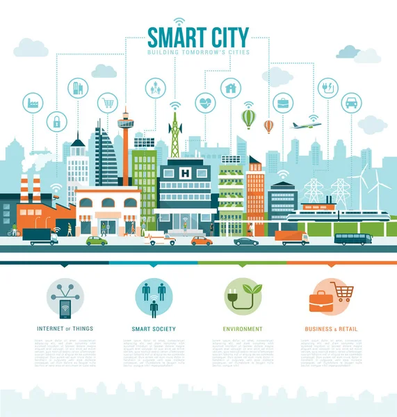 Infographie de la ville contemporaine intelligente — Image vectorielle