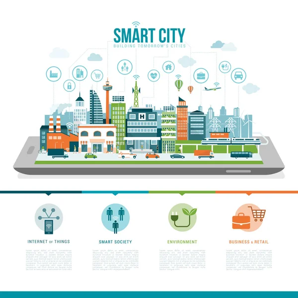 Cidade inteligente em tablet digital — Vetor de Stock
