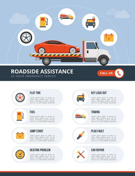 Infografía de asistencia en carretera — Archivo Imágenes Vectoriales