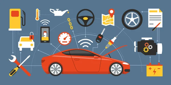 Concepto de mantenimiento y reparación de automóviles — Vector de stock