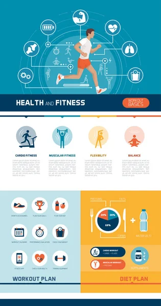 Infografis kebugaran dan olahraga - Stok Vektor