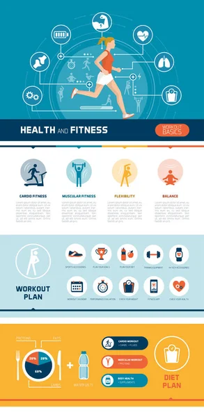 Infografis kebugaran dan olahraga - Stok Vektor