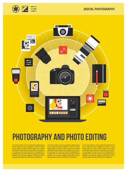 Photography and photo editing concept poster — Stock Vector