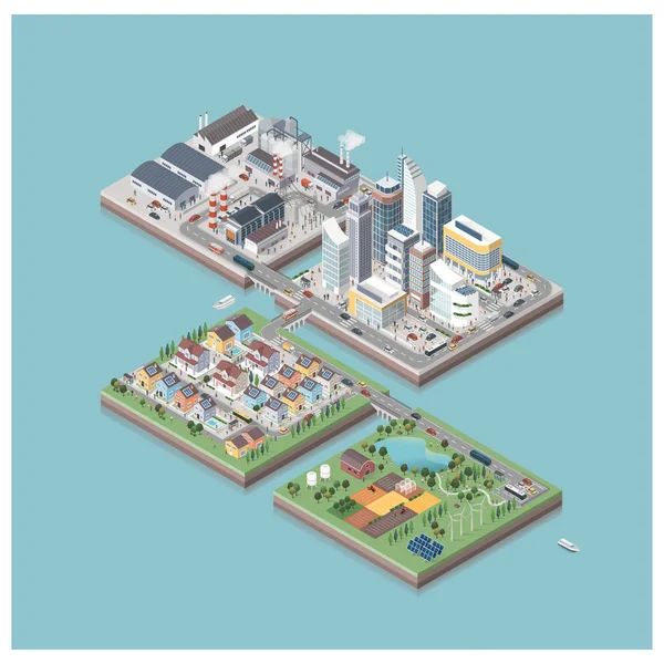 Izometrické moderní eco city ostrovy — Stockový vektor