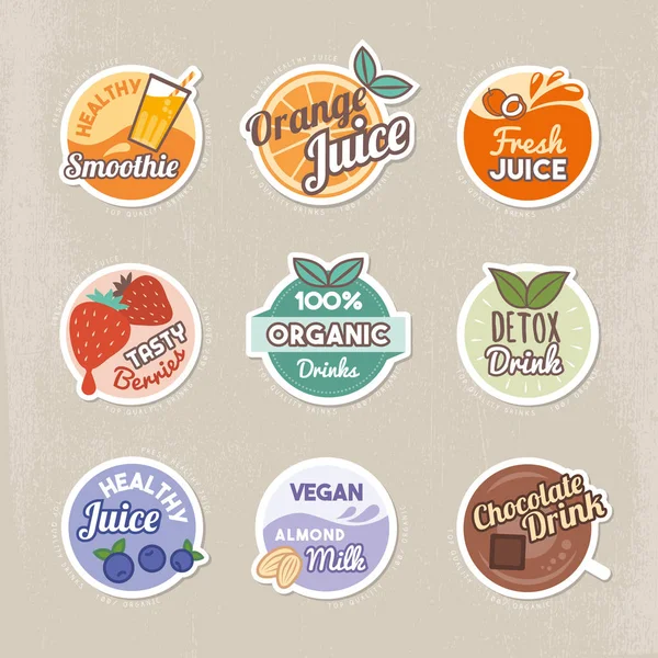 Colección de insignias vintage de bebidas saludables — Archivo Imágenes Vectoriales