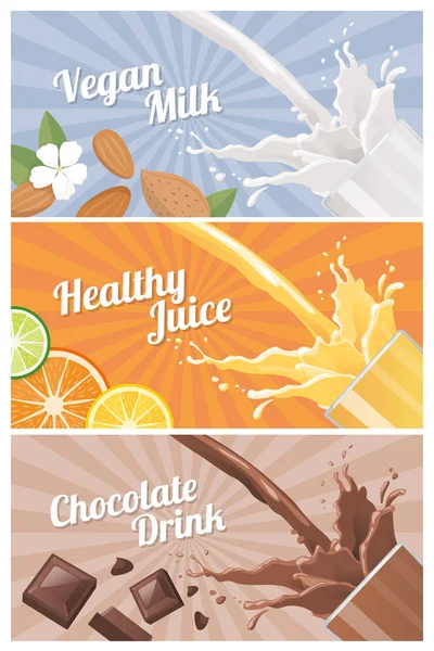 Set de pancartas de bebidas saludables — Archivo Imágenes Vectoriales
