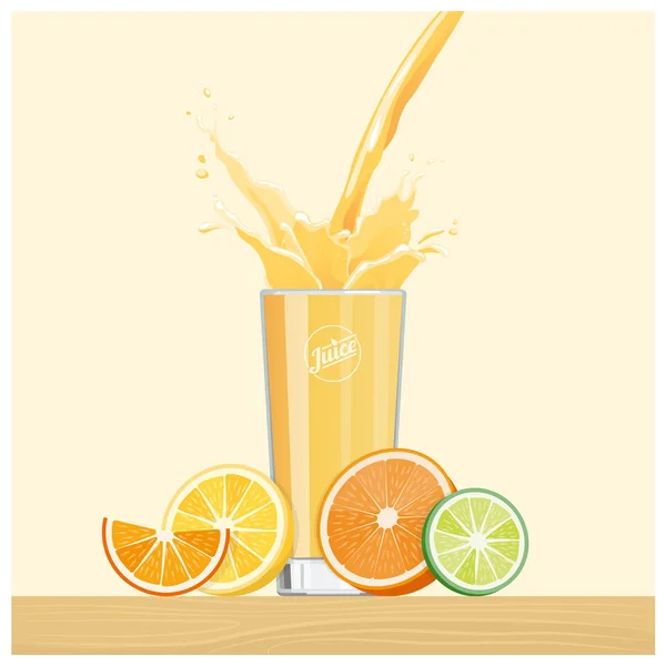 Jugo de naranja vertiendo en el vaso — Vector de stock