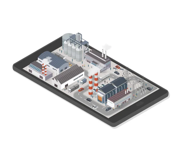 Área de parque industrial isométrico con fábricas — Archivo Imágenes Vectoriales