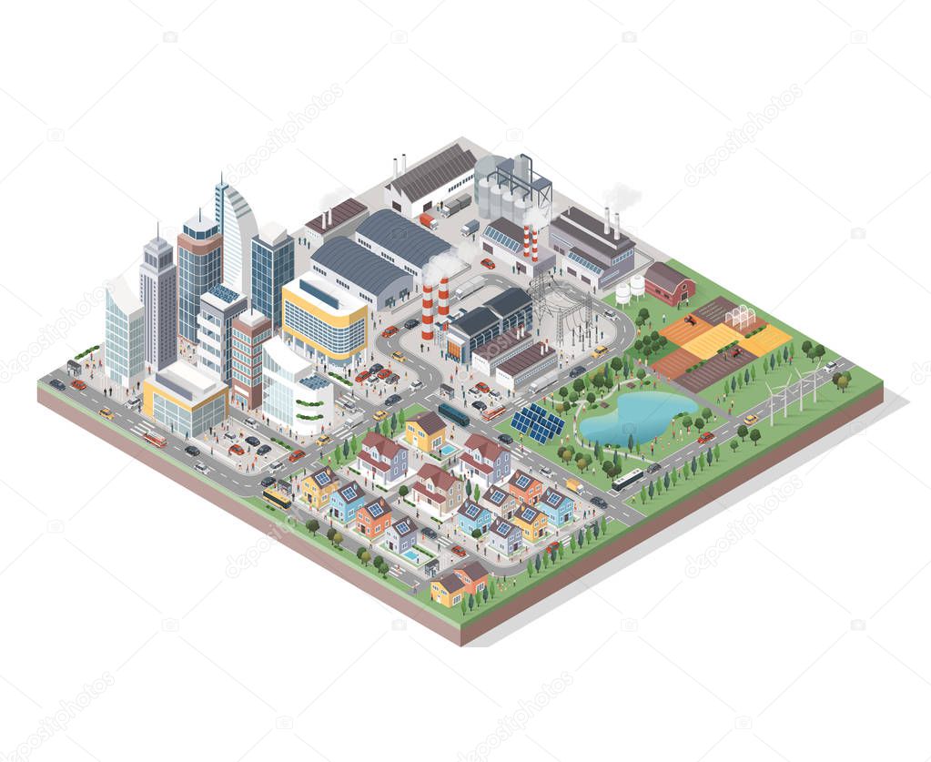 isometric city with buildings