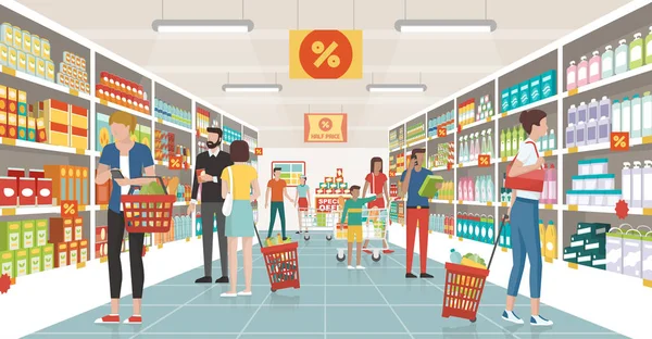 People shopping at supermarket — Stock Vector