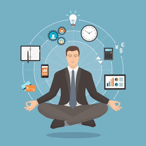 Uomo d'affari pratica meditazione mindfulness — Vettoriale Stock