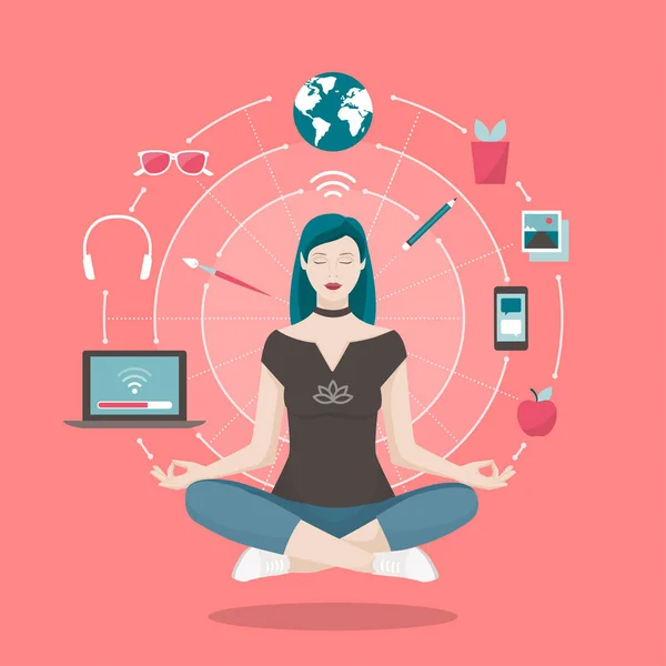 Donna pratica meditazione mindfulness — Vettoriale Stock